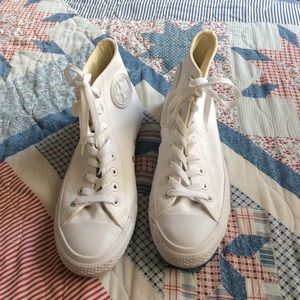 White All-Leather Converse Hightops
